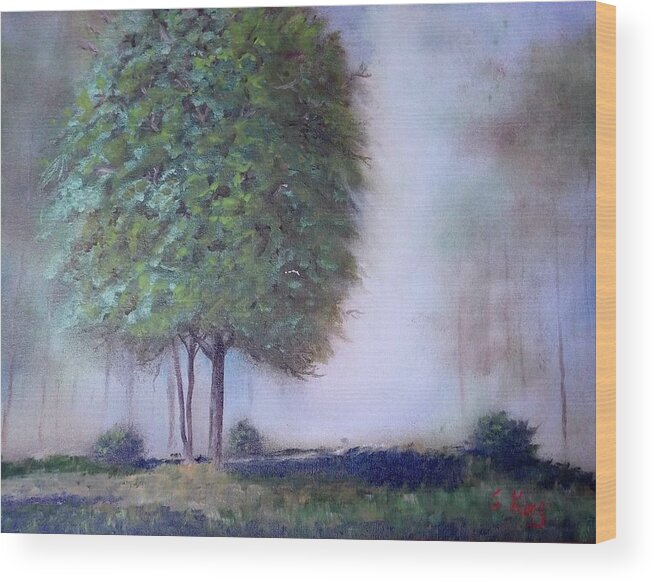 Tree Wood Print featuring the painting In the Mist by Stephen King