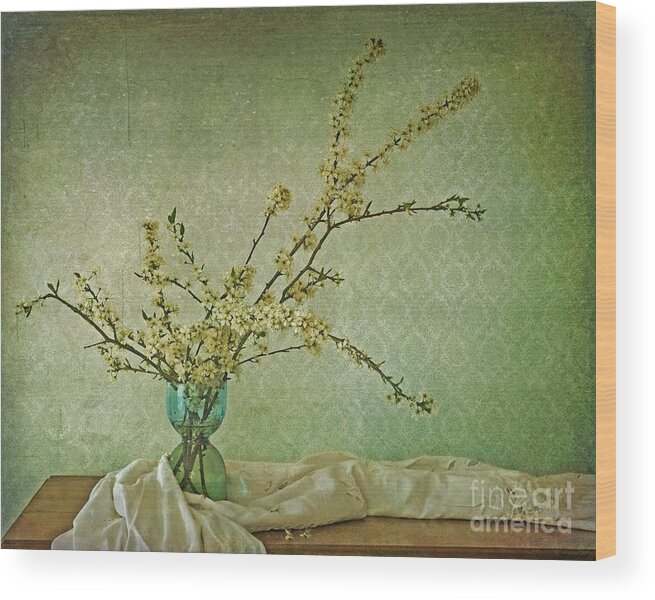 Blossoms Wood Print featuring the photograph Ivory and Turquoise by Priska Wettstein