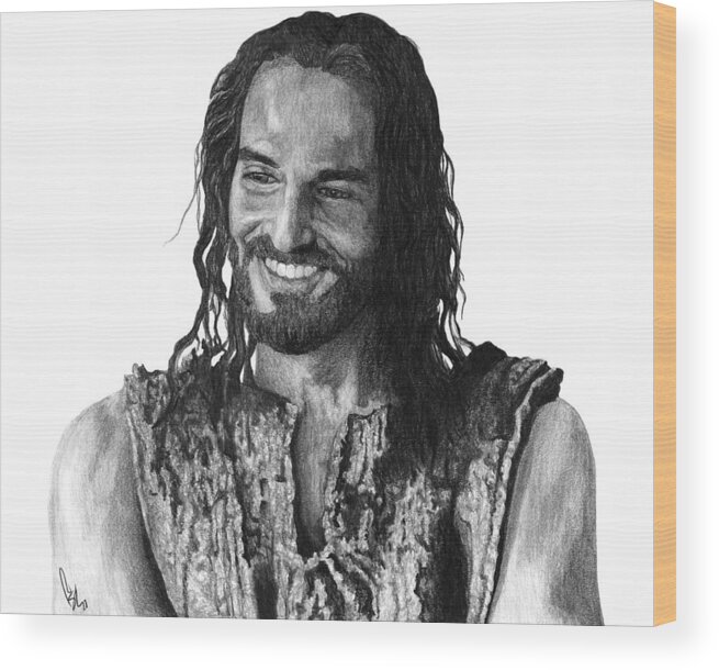 Drawing Wood Print featuring the drawing Jesus Smiling by Bobby Shaw
