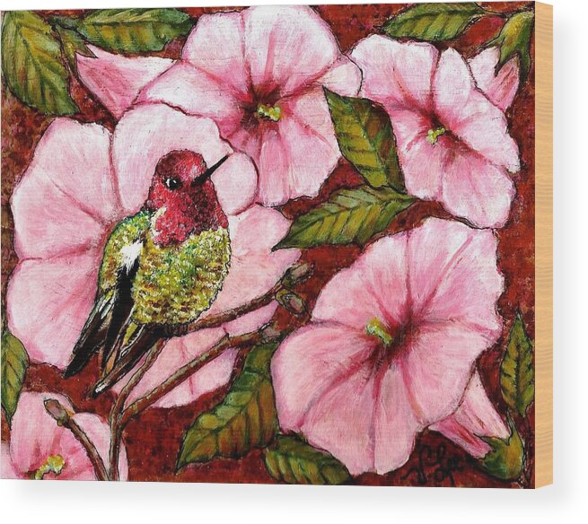 Bird Wood Print featuring the painting Jewel Among Blooms by VLee Watson