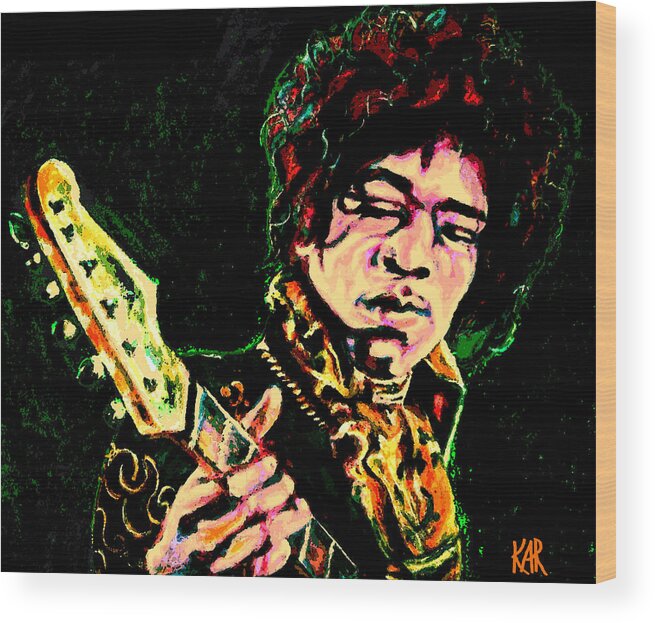 Jimi Hendrix Wood Print featuring the painting Jimi Hendrix Digital Piece by Art by Kar