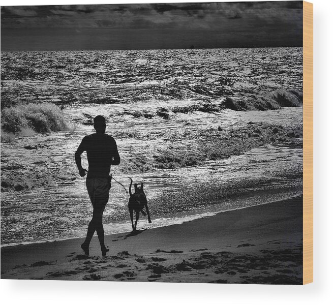 Silhouettes Wood Print featuring the photograph Joggin Wit Dad by Robert McCubbin