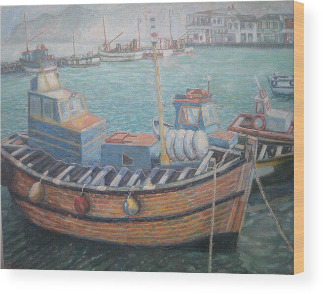 Landscape Wood Print featuring the painting Kalk Bay Harbor by Enrique Ojembarrena
