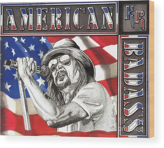 Kid Rock Wood Print featuring the drawing Kid Rock American Badass by Cory Still