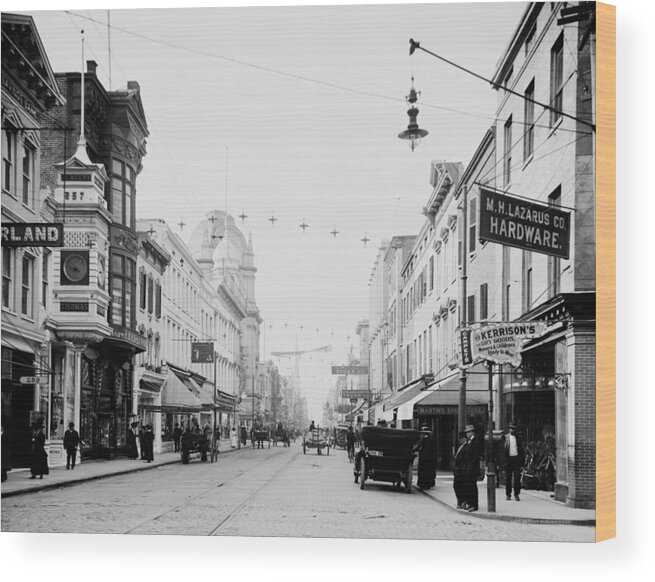 1910 Wood Print featuring the photograph King Street in Charleston South Carolina circa 1910 by Mountain Dreams