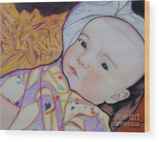 Baby Portrait Wood Print featuring the drawing Kinley by Jon Kittleson