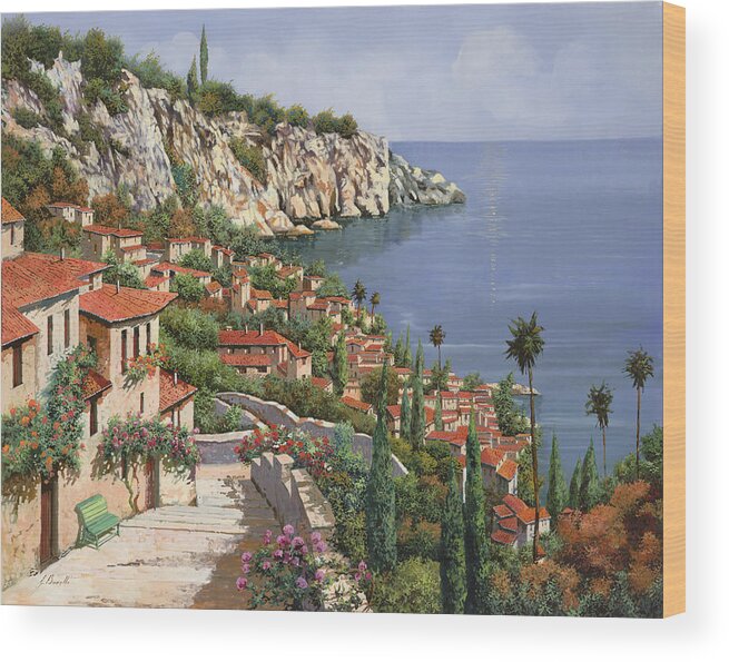 Seascape Wood Print featuring the painting La Costa by Guido Borelli