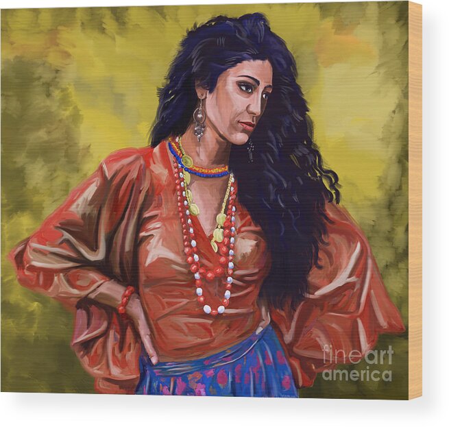 Gypsy Wood Print featuring the painting Lala Gypsy Girl by Tim Gilliland
