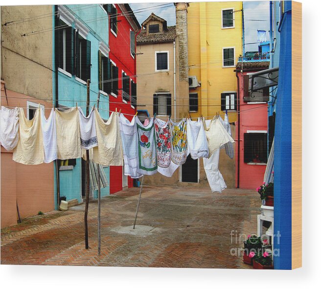 Burano Wood Print featuring the photograph Laundry Day in Burano by Jennie Breeze