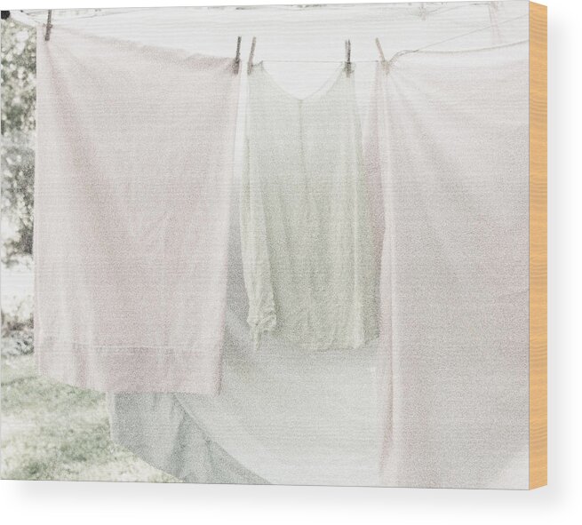 Pastel Pink And Green Wood Print featuring the photograph Laundry on the Line in Pink and Green by Brooke T Ryan