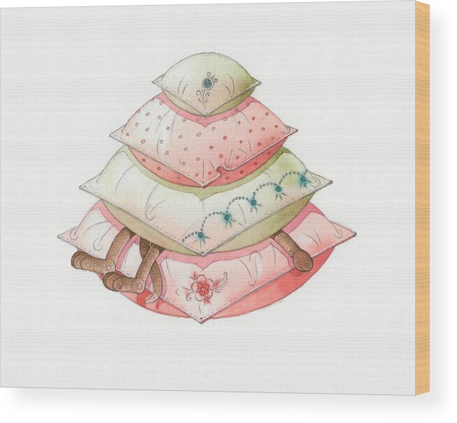 Cats Pillow Dream Rest Relax Rose Wood Print featuring the painting Lazy Cats03 by Kestutis Kasparavicius