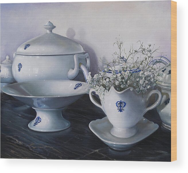 Still Life Wood Print featuring the painting Le Porcellane Di Casa by Danka Weitzen