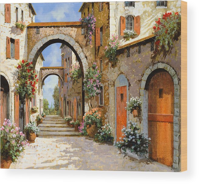 Landscape Wood Print featuring the painting Le Porte Rosse Sulla Strada by Guido Borelli