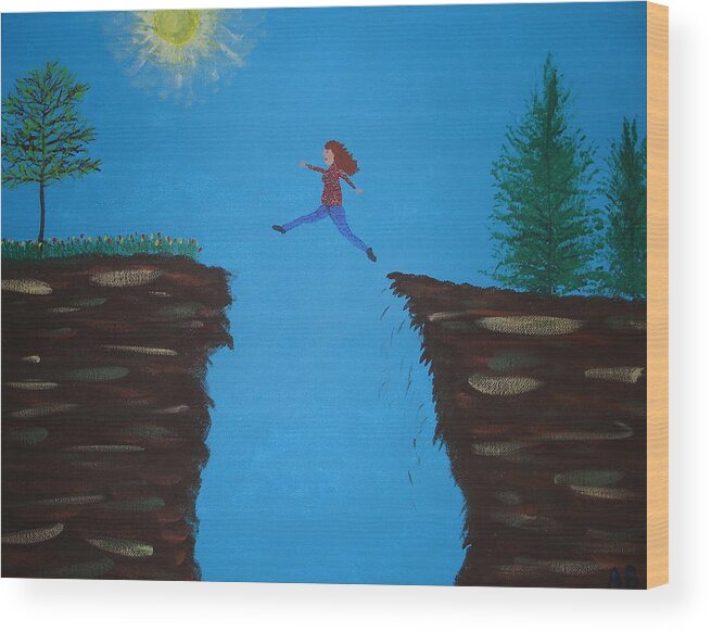 Spiritual Wood Print featuring the painting Leap of Faith by Angie Butler