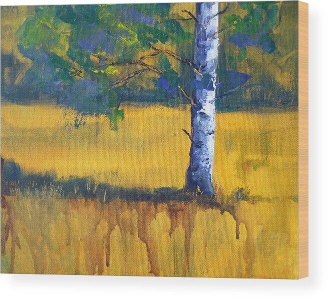 Abstract Landscape Wood Print featuring the painting Leaving a Shadow by Nancy Merkle