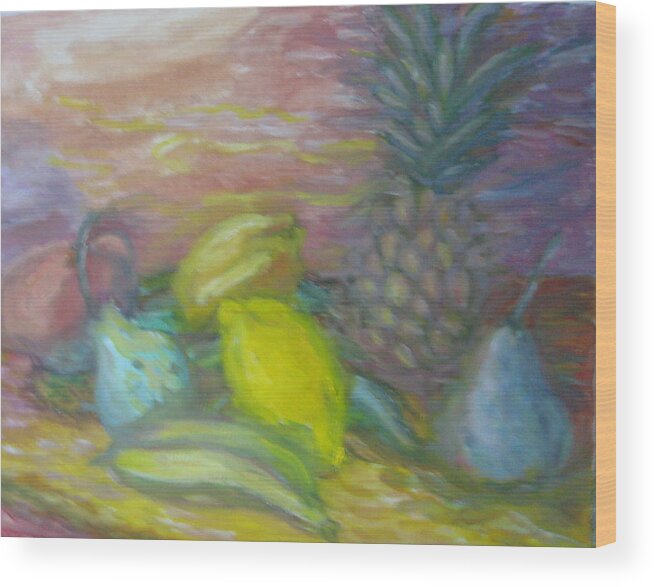 Still Life Wood Print featuring the painting Lemon's Loves by Enrique Ojembarrena