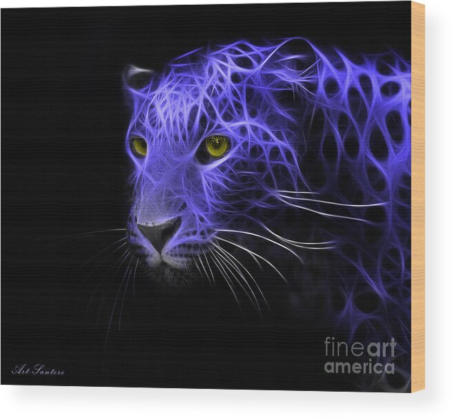 Leopard Wood Print featuring the digital art Leopard Fractal Blue by Bruno Santoro