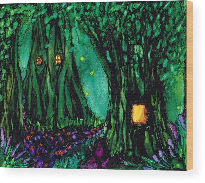 Landscape Wood Print featuring the painting Life In The Forest by Kelly Dallas