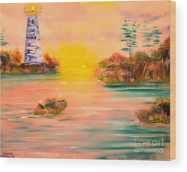 Lighthouse Wood Print featuring the painting Lighthouse For Mom by Denise Tomasura