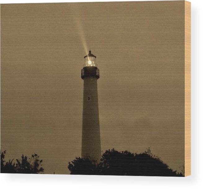 Ocean Wood Print featuring the photograph Lighthouse in the Storm by Ed Sweeney