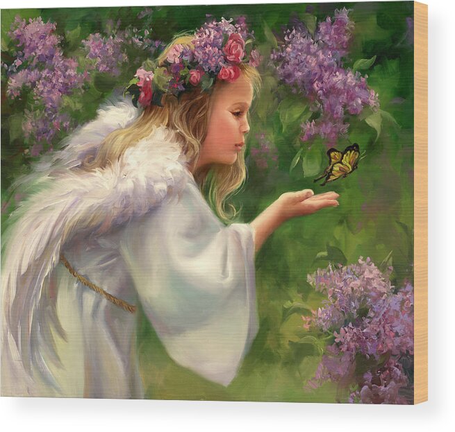 Angel Wood Print featuring the painting Lilac Angel by Laurie Snow Hein