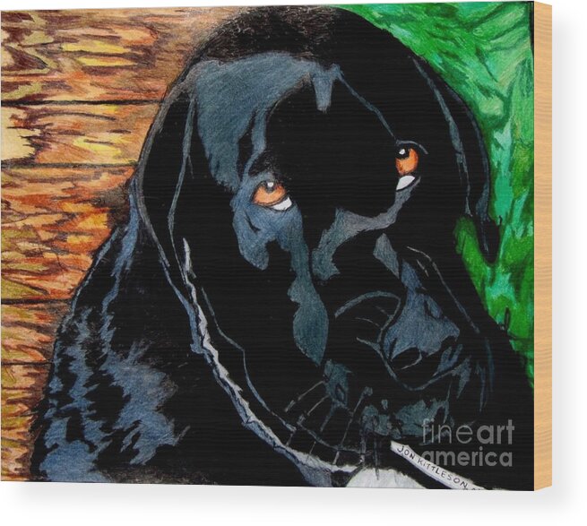 Black Dog Paintings Wood Print featuring the drawing Lily the dog by Jon Kittleson