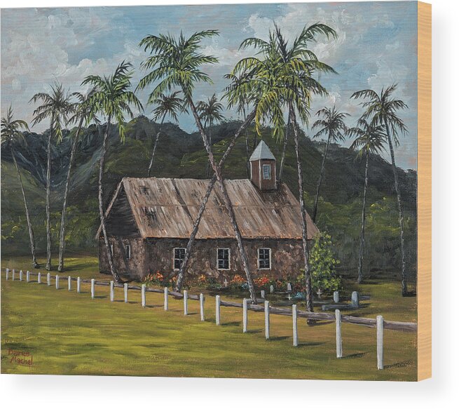 Stone Church Wood Print featuring the painting Little Stone Church by Darice Machel McGuire