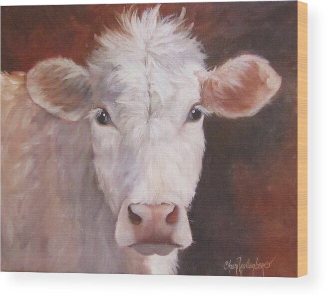 Cow Art Wood Print featuring the painting Lizzy Has A Bad Hair Day by Cheri Wollenberg