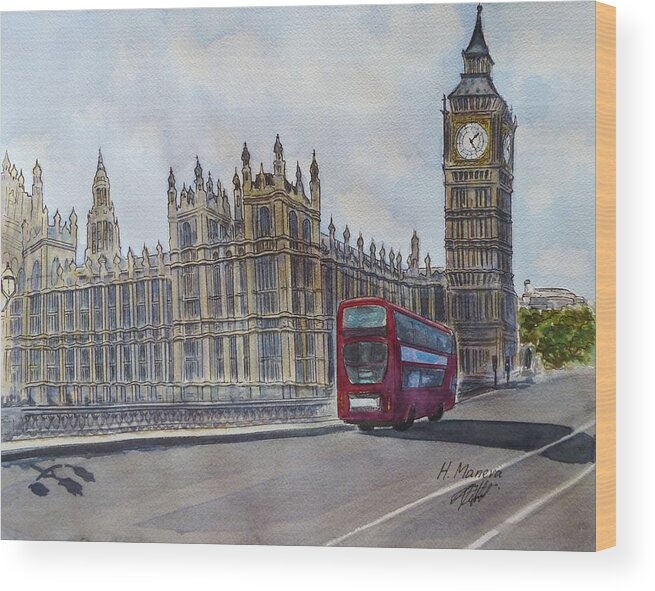 Architecture Wood Print featuring the painting London by Henrieta Maneva