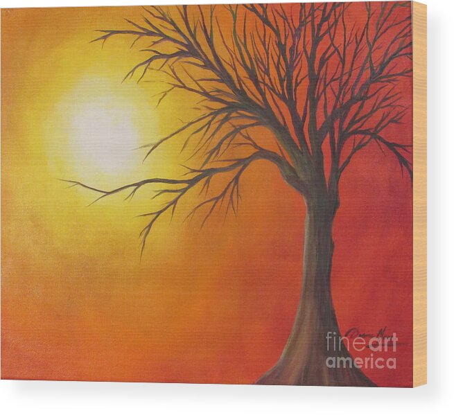 Tree Wood Print featuring the painting Lone Tree by Denise Hoag