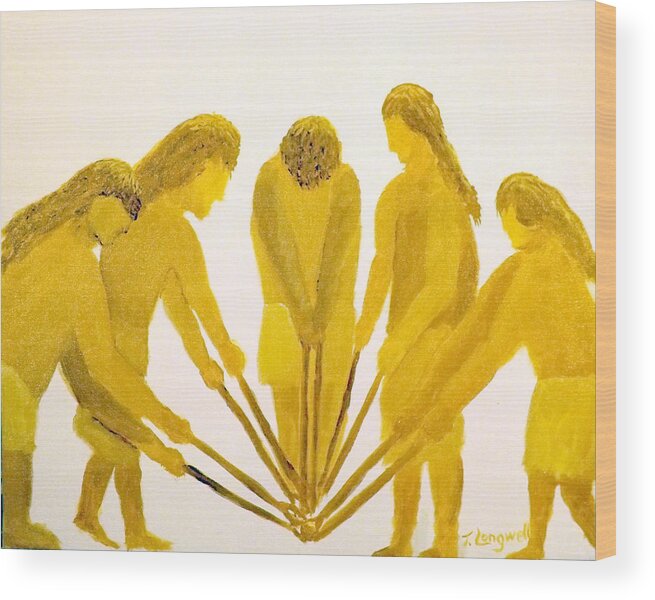 Stick Wood Print featuring the painting Loose Ball Third in Stickball Series by Tim Longwell