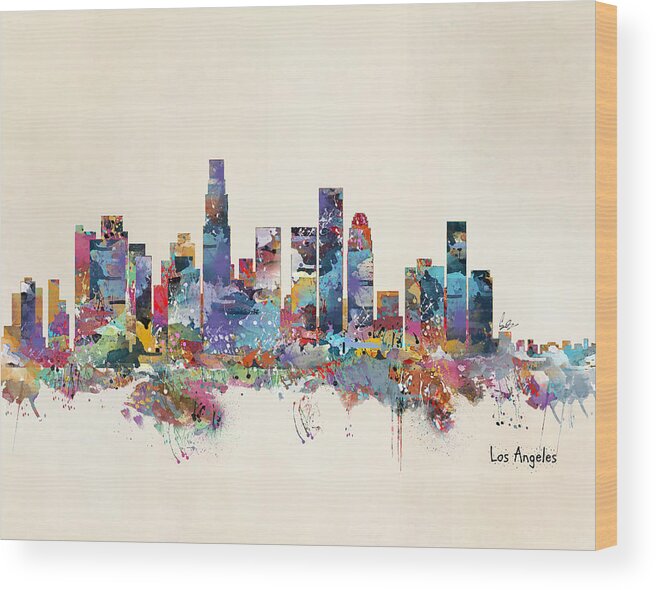 Los Angeles California Skyline Wood Print featuring the painting Los Angeles California Skyline by Bri Buckley