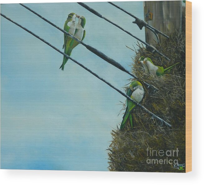 Bird Wood Print featuring the painting Love Birds by Kenneth Harris