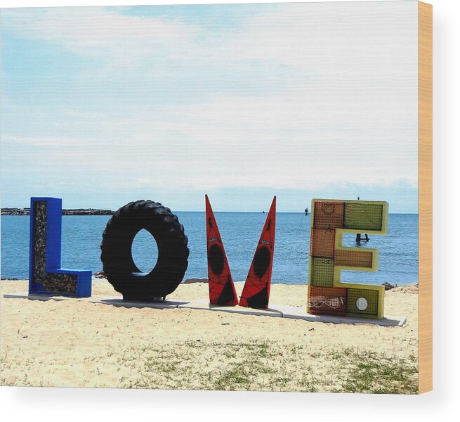 Love Wood Print featuring the photograph Love On The Beach Found Art Outer Banks by Katy Hawk