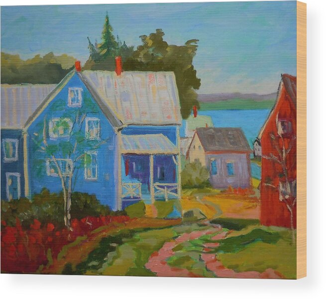 Landscape Wood Print featuring the painting Lubec Village by Francine Frank