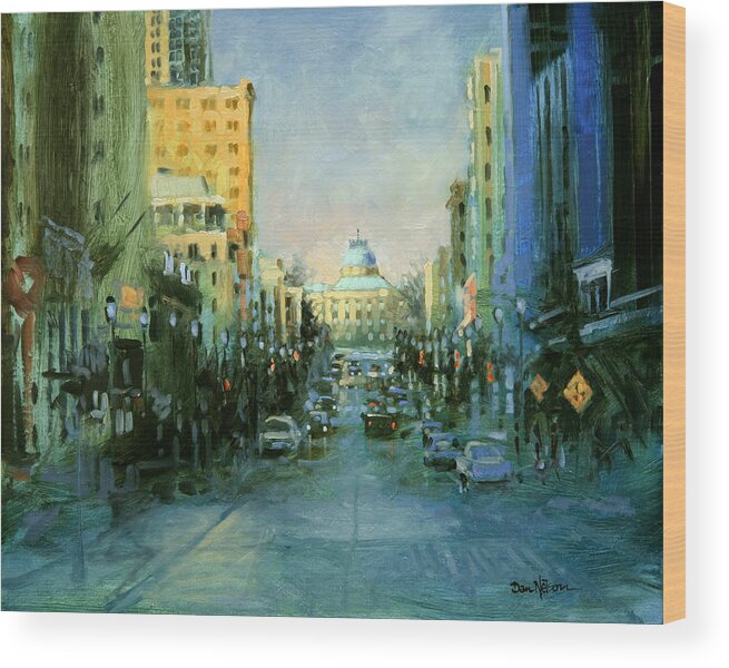 Main Street Wood Print featuring the painting Main Street Twilight by Dan Nelson