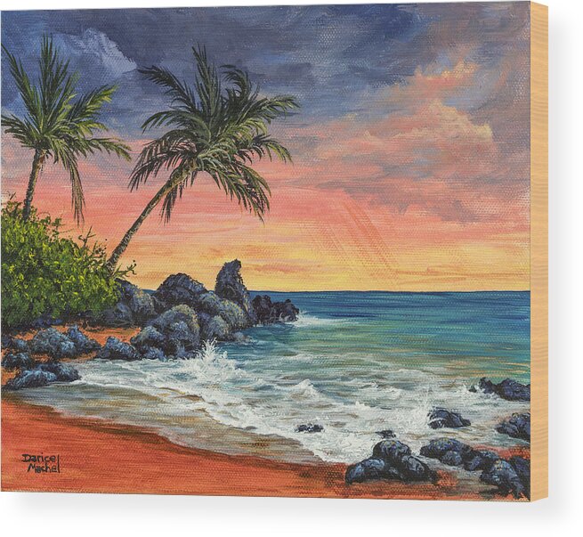 Landscape Wood Print featuring the painting Makena Beach Sunset by Darice Machel McGuire