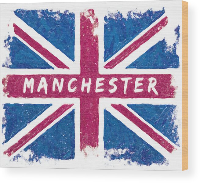 Manchester Wood Print featuring the digital art Manchester Distressed Union Jack Flag by Mark E Tisdale