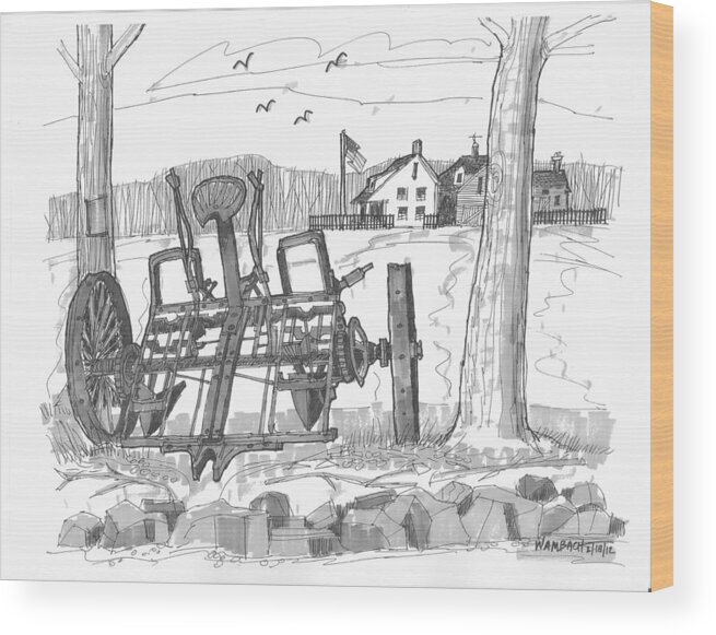 Farm Equipment Wood Print featuring the drawing Marbletown Farm Equipment by Richard Wambach