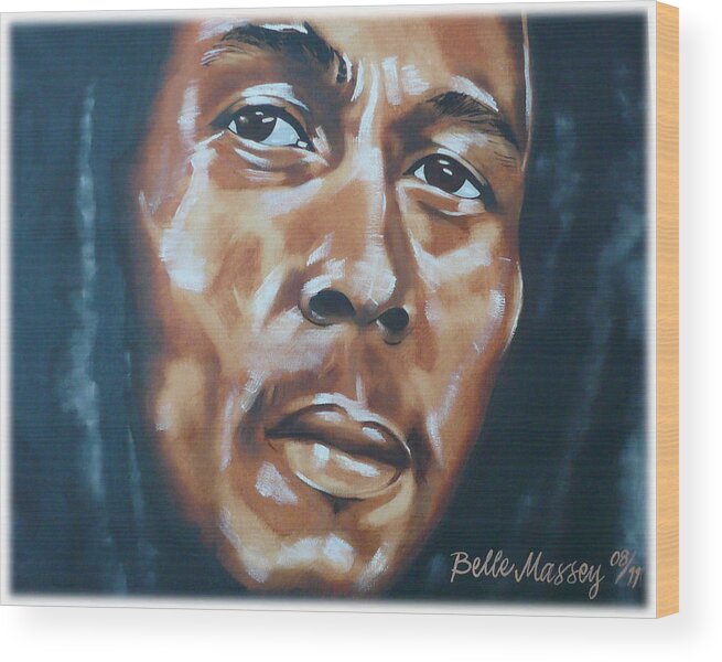 Portrait Of Bob Marley Wood Print featuring the painting Marley by Belle Massey