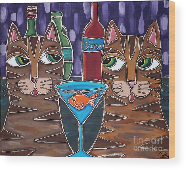 Martini Wood Print featuring the painting Martini at Cat Bar by Cynthia Snyder