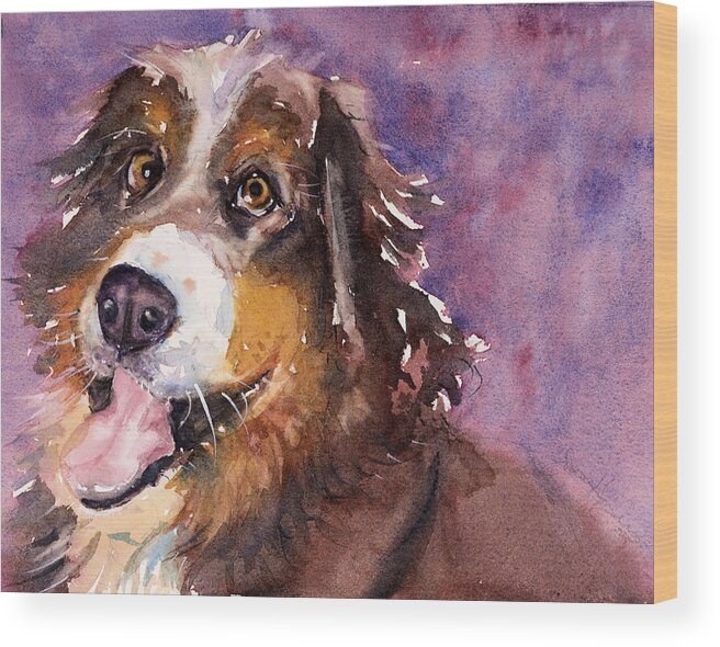 Dog Wood Print featuring the painting May the Mountain Dog by Judith Levins
