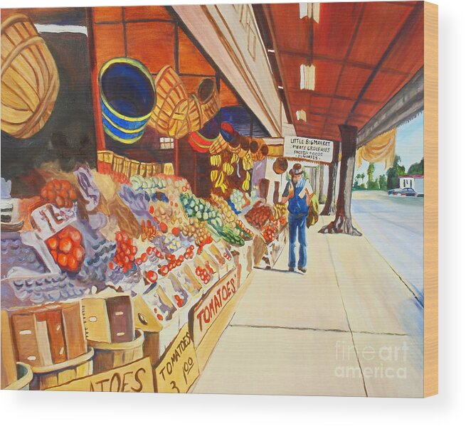Homeless Man Fruit Market Wood Print featuring the painting Me and My Hi C by Susan Duda