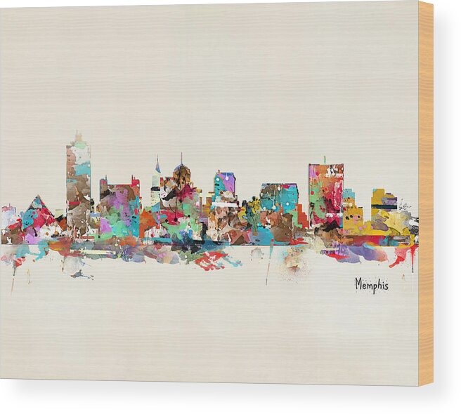 Memphis Tennessee Skyline Wood Print featuring the painting Memphis Tennessee Skyline by Bri Buckley