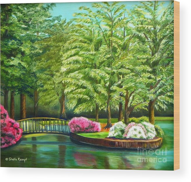 Art Wood Print featuring the painting Meredith Lake - Meredith College - Raleigh NC by Shelia Kempf