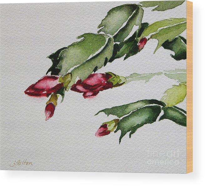 Art Wood Print featuring the painting Merry Christmas Cactus 2013 by Julianne Felton