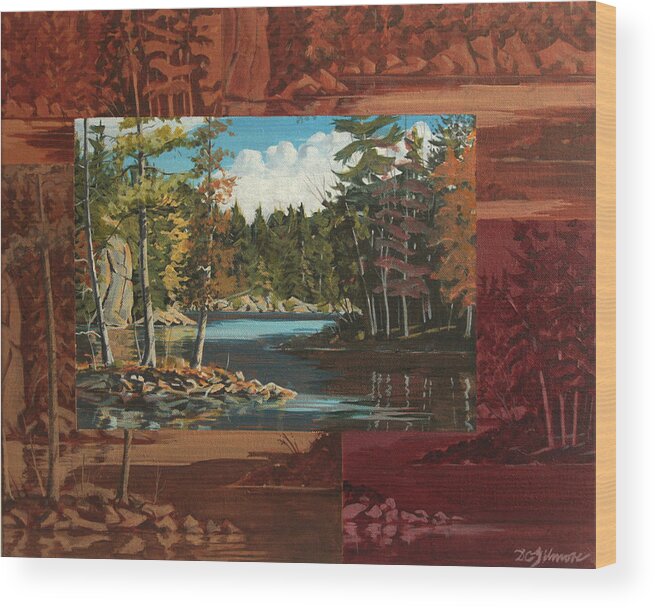 Fall Wood Print featuring the painting Mink Lake Exit by David Gilmore