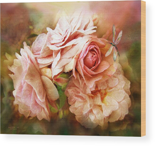 Rose Wood Print featuring the mixed media Miracle Of A Rose - Peach by Carol Cavalaris