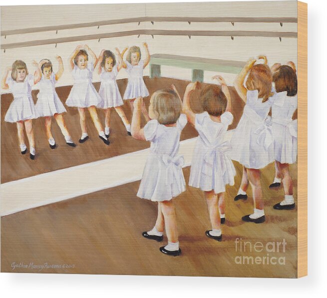 Ballerina Wood Print featuring the painting Miss Lum's Ballet Class by Cynthia Parsons