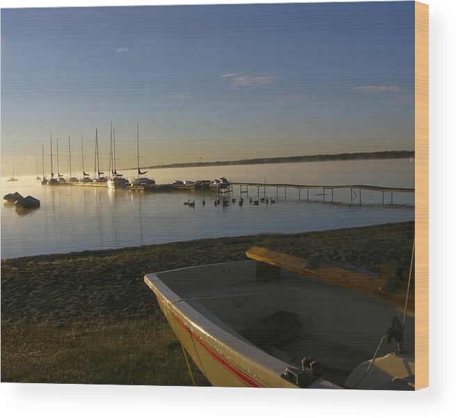 Lake Wabamun Wood Print featuring the photograph Misty Autumn Morning by Rhonda McDougall